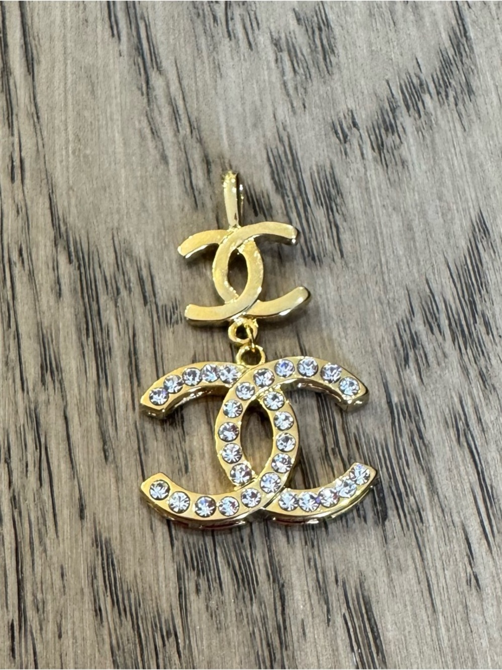 Gold-Tone Double CC Necklace Pendant with Crystals